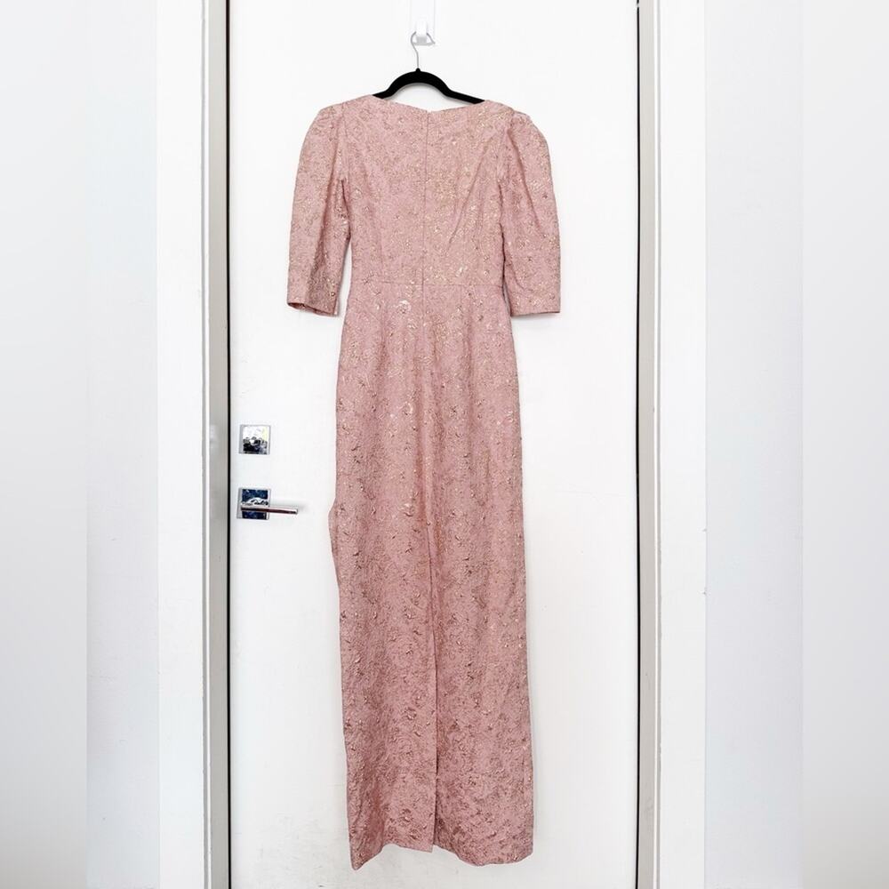 NWT Teri Jon 229041 Blush Peplum Stretch Metallic Jacquard Gown with Beads - Picture 8 of 10